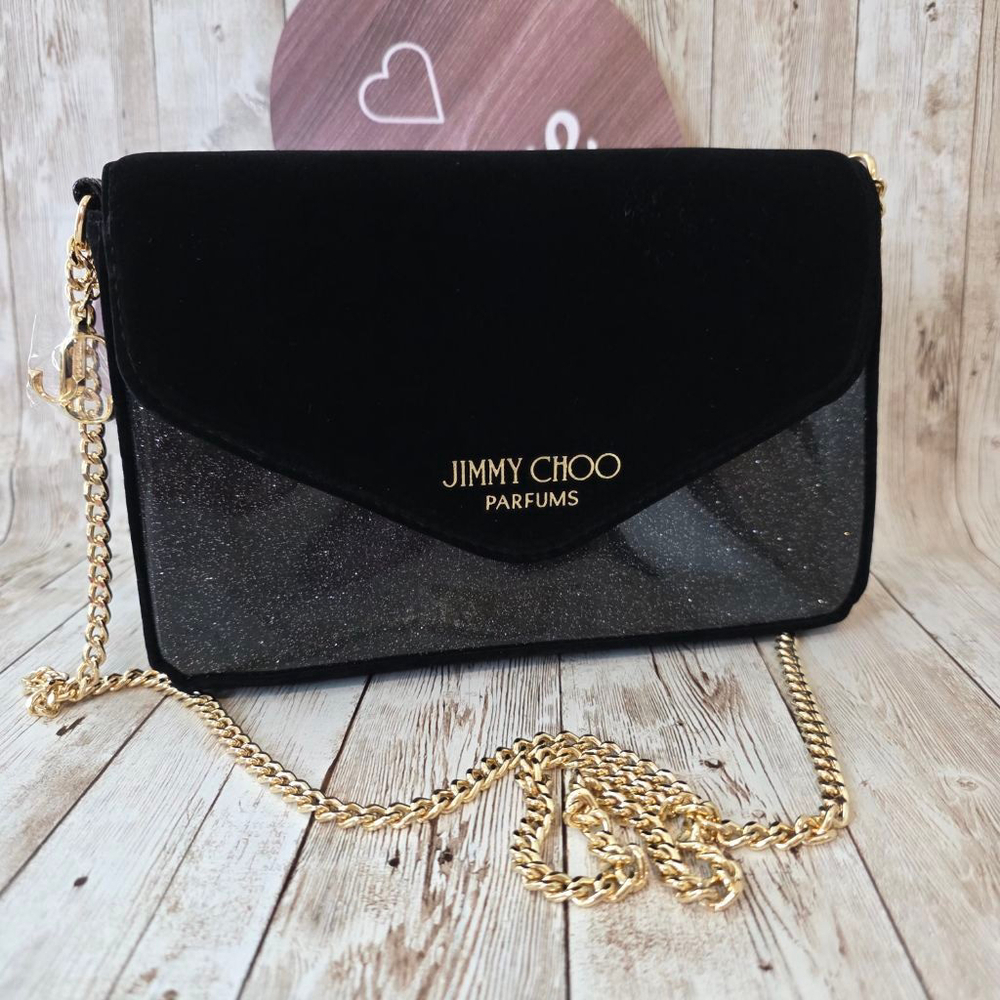 Jimmy Choo Black Velvet Glitter Crossbody Clutch Bag